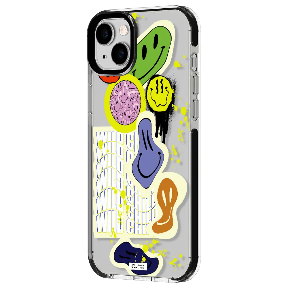 Colorful Emojis Apple iPhone 14 plus impact black border Case