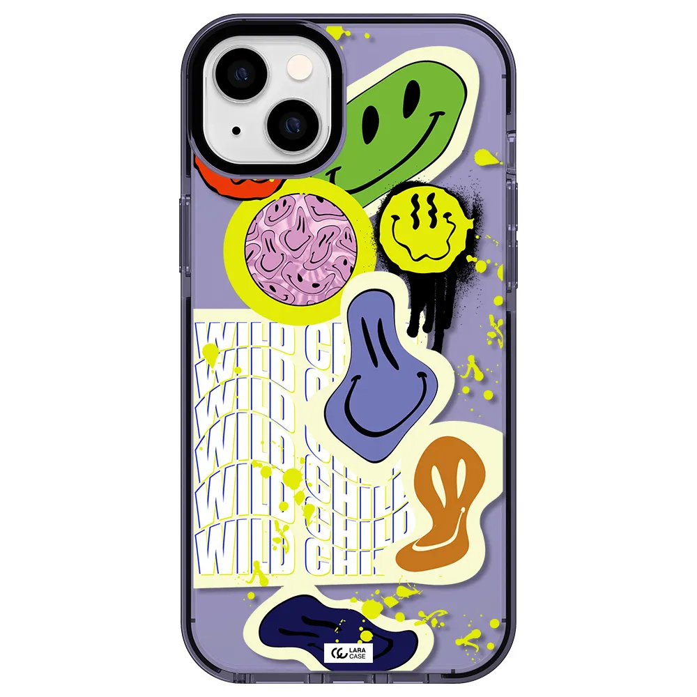 Colorful Emojis Apple iPhone 14 plus impact Lilac Case