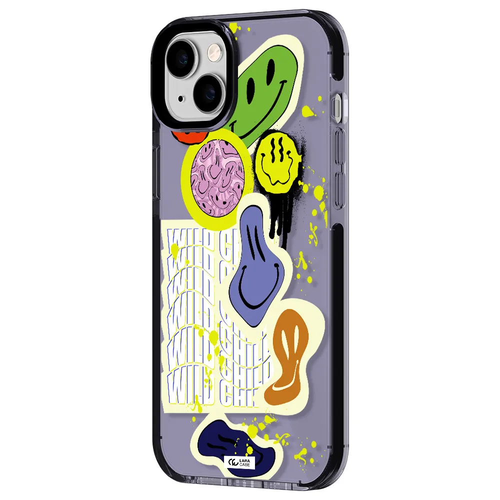 Colorful Emojis Apple iPhone 14 plus impact Lilac Case