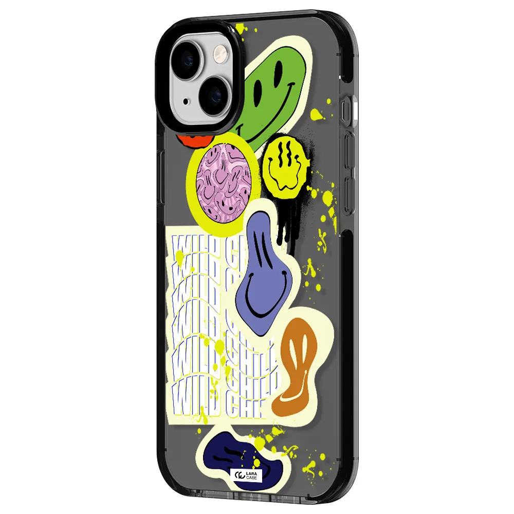 Colorful Emojis Apple iPhone 14 plus impact Smoke Black Case