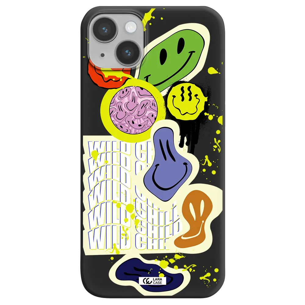 Colorful Emojis Apple iPhone 14 plus Silicone black Case