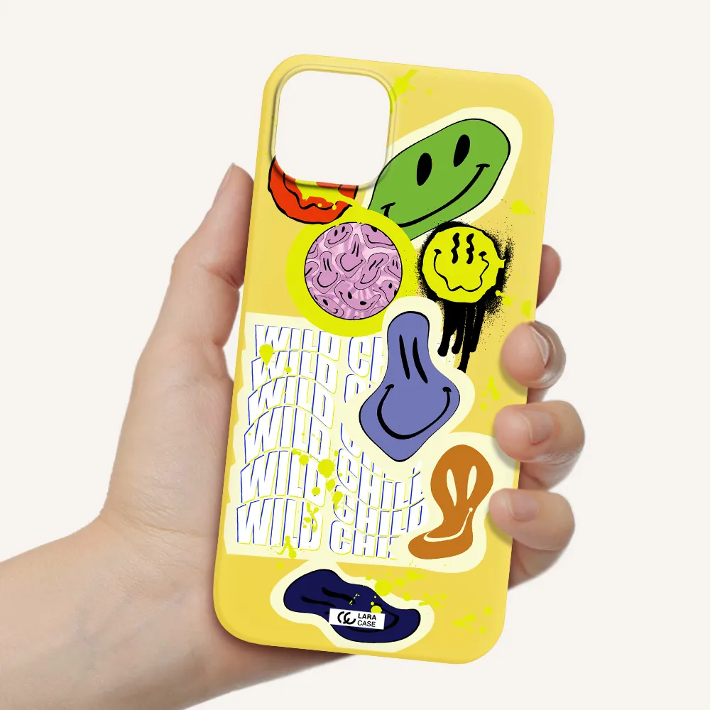 Colorful Emojis Apple iPhone 14 plus Silicone canary yellow Case