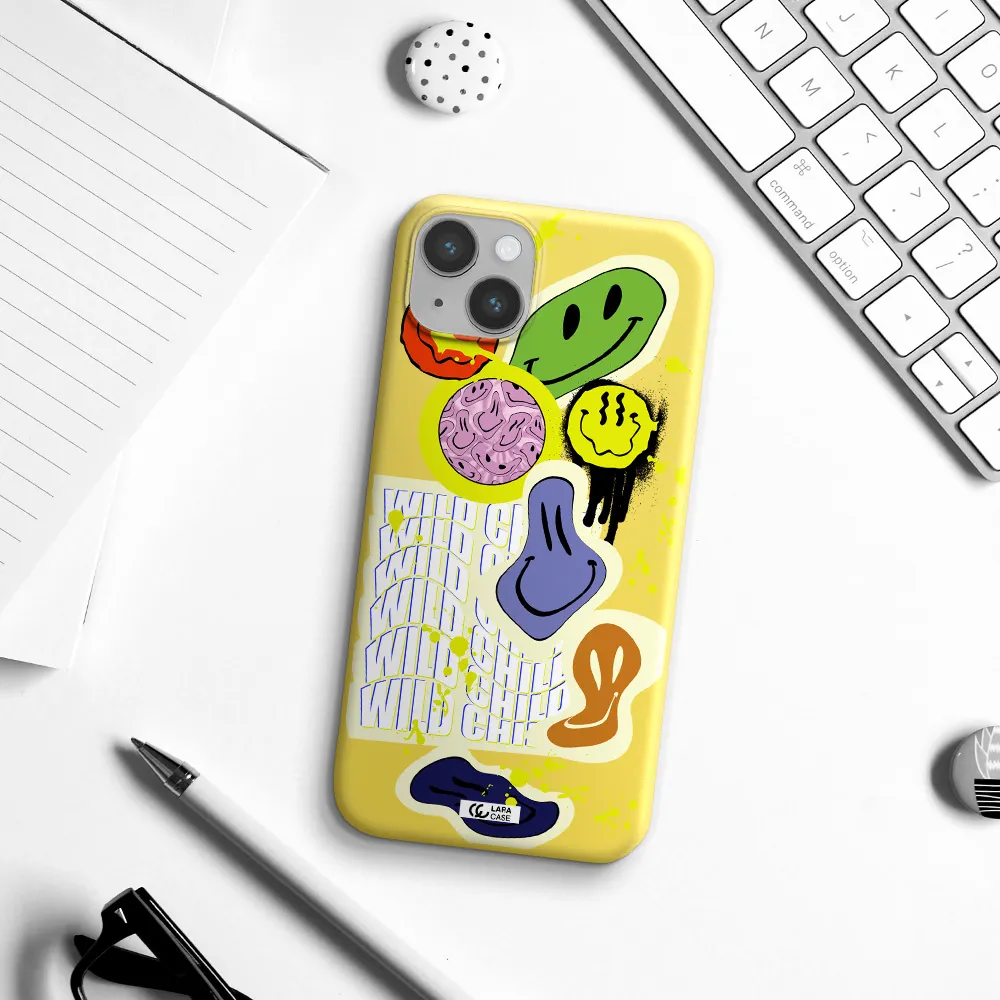 Colorful Emojis Apple iPhone 14 plus Silicone canary yellow Case
