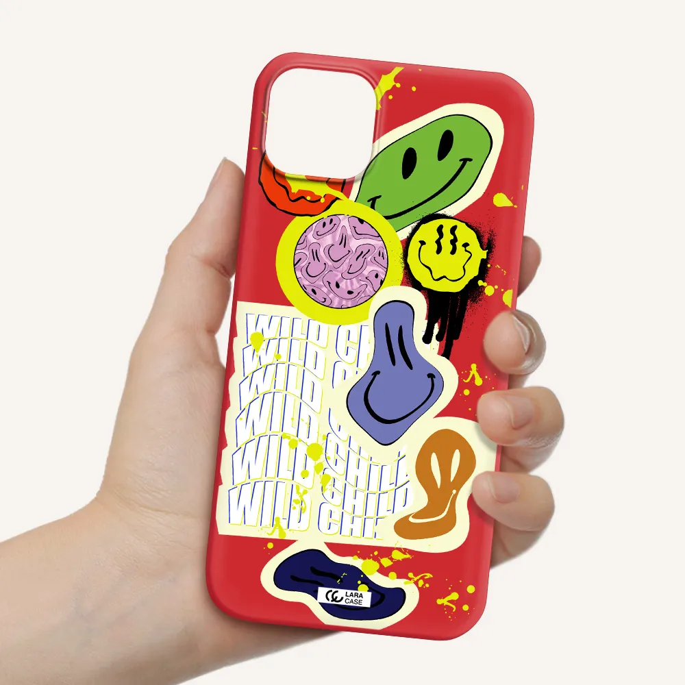 Colorful Emojis Apple iPhone 14 plus Silicone Imperial Red Case