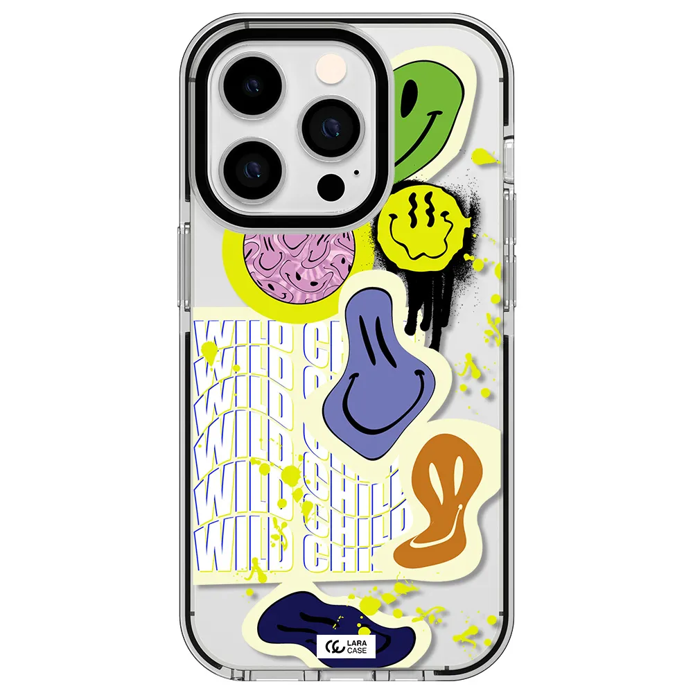 Colorful Emojis Apple iPhone 14 pro impact black border Case