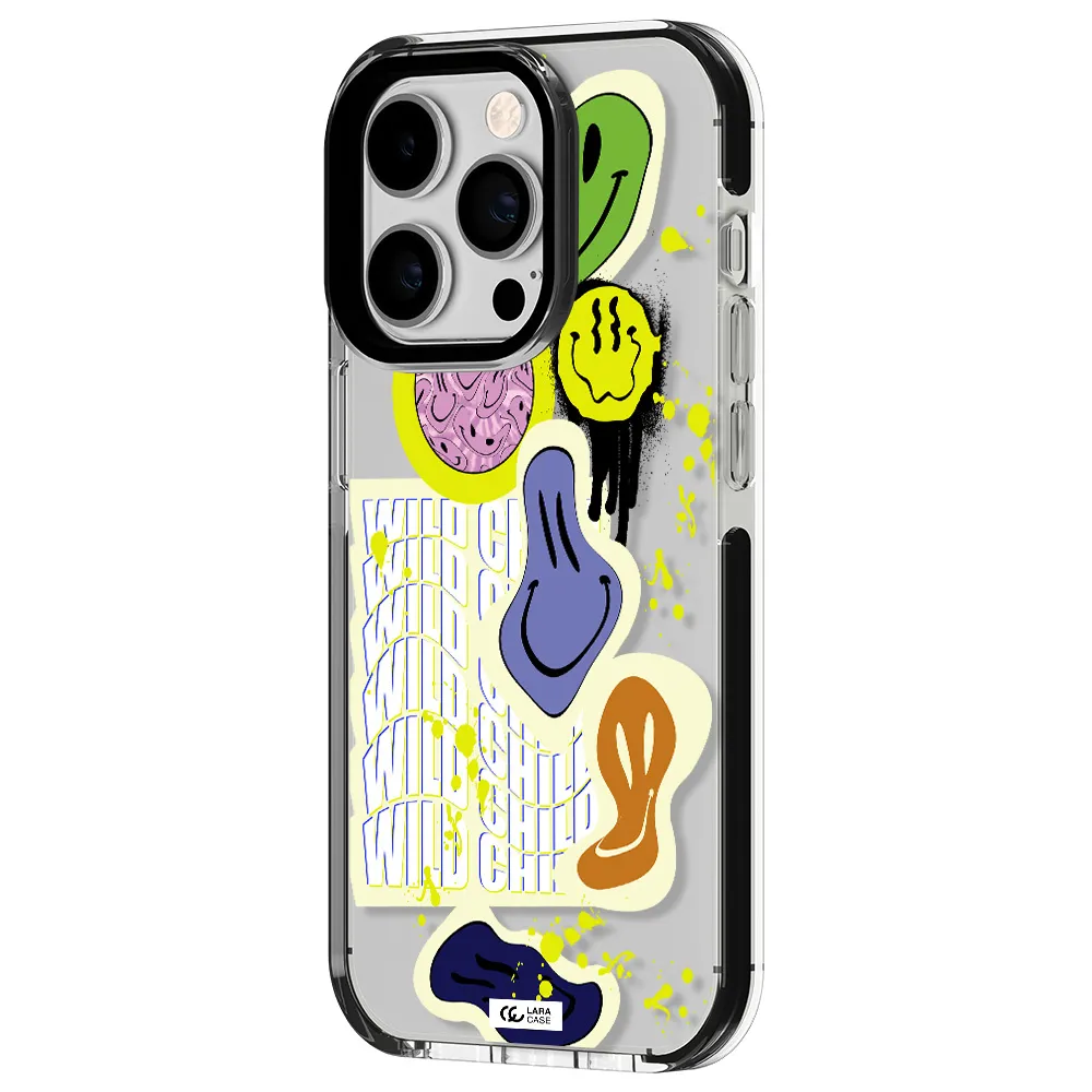Colorful Emojis Apple iPhone 14 pro impact black border Case