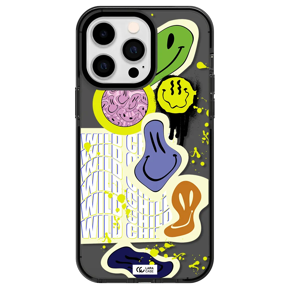 Colorful Emojis Apple iPhone 14 pro max impact Smoke Black Case