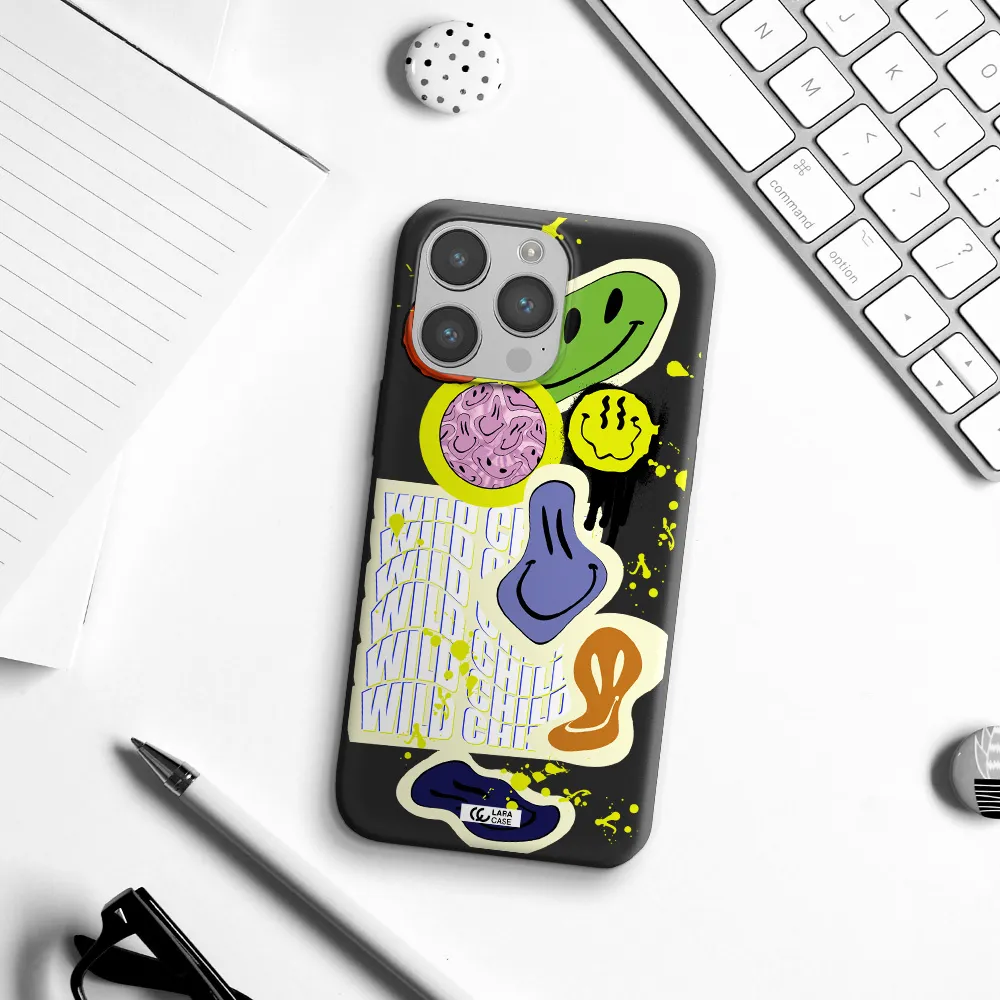 Colorful Emojis Apple iPhone 14 pro Silicone black Case