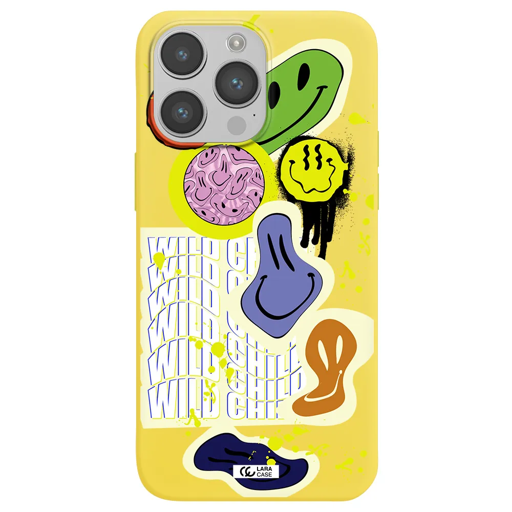 Colorful Emojis Apple iPhone 14 pro Silicone canary yellow Case