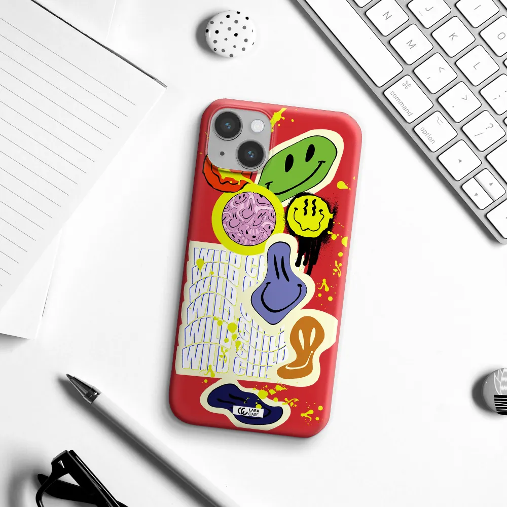 Colorful Emojis Apple iPhone 14 Silicone Imperial Red Case