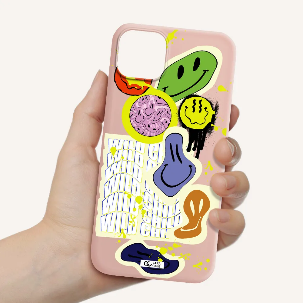 Colorful Emojis Apple iPhone 14 Silicone pastel pink Case