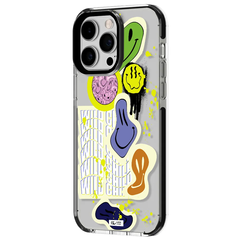 Colorful Emojis Apple iPhone 15 Pro impact black border Case
