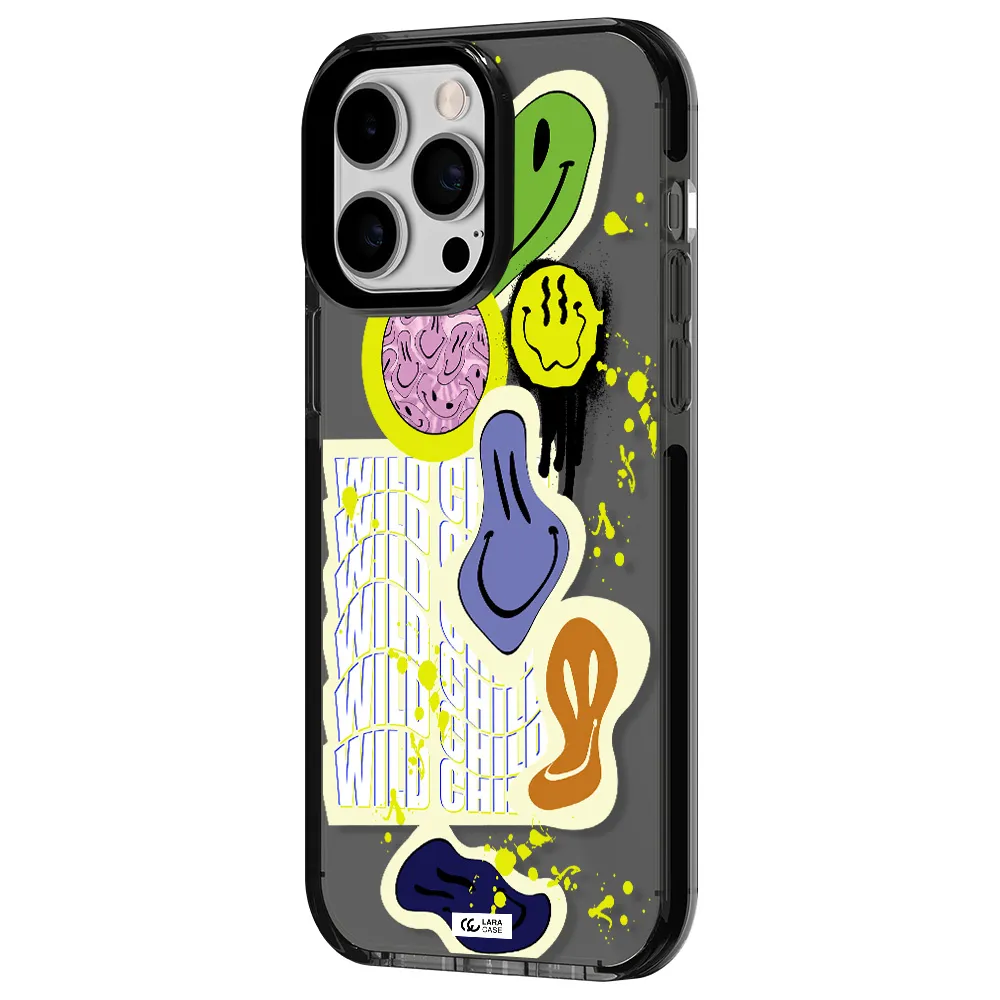 Colorful Emojis Apple iPhone 15 Pro impact Smoke Black Case