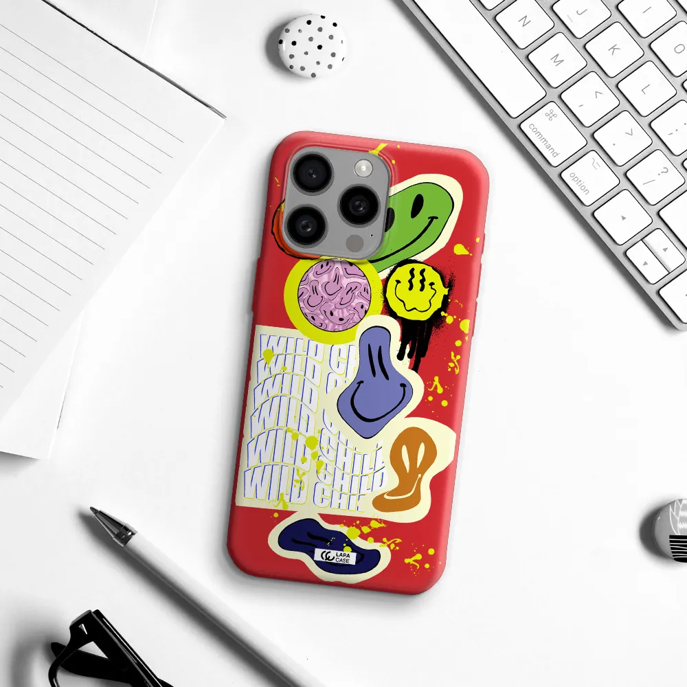 Colorful Emojis Apple Iphone 15 Pro Max Silicone Imperial Red Case