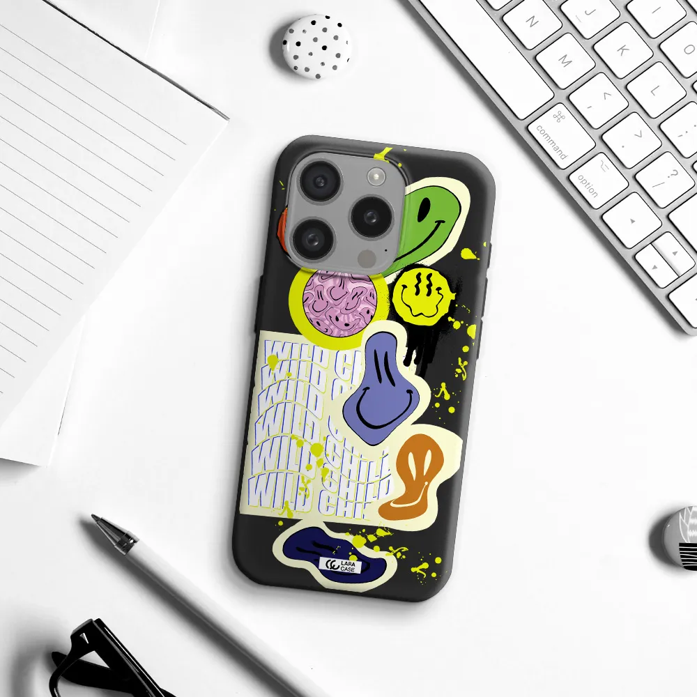 Colorful Emojis Apple Iphone 15 Pro Silicone Black Case
