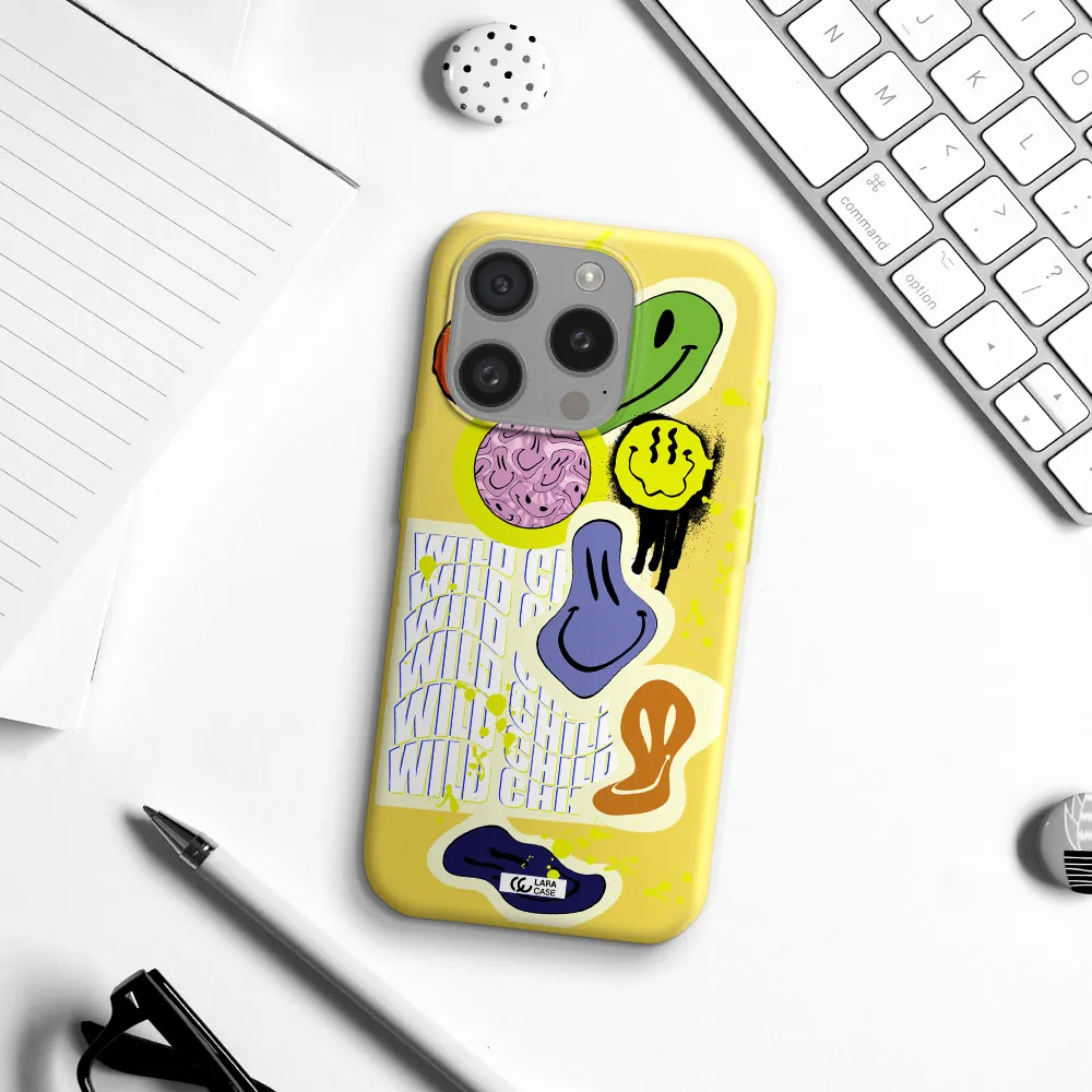 Colorful Emojis Apple Iphone 15 Pro Silicone Canary Yellow Case