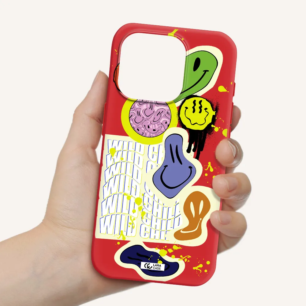 Colorful Emojis Apple Iphone 15 Pro Silicone Imperial Red Case