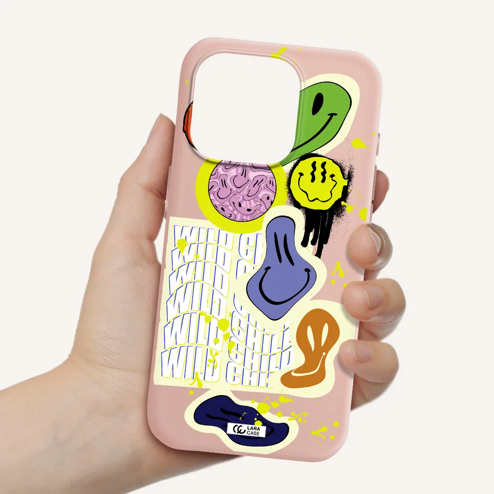 Colorful Emojis Apple Iphone 15 Pro Silicone Pastel Pink Case