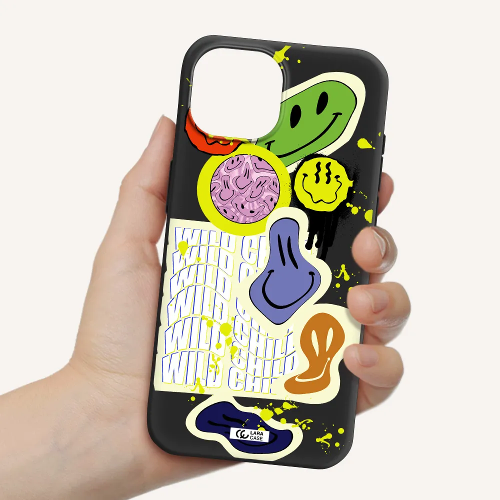 Colorful Emojis Apple iPhone 15 Silicone black Case