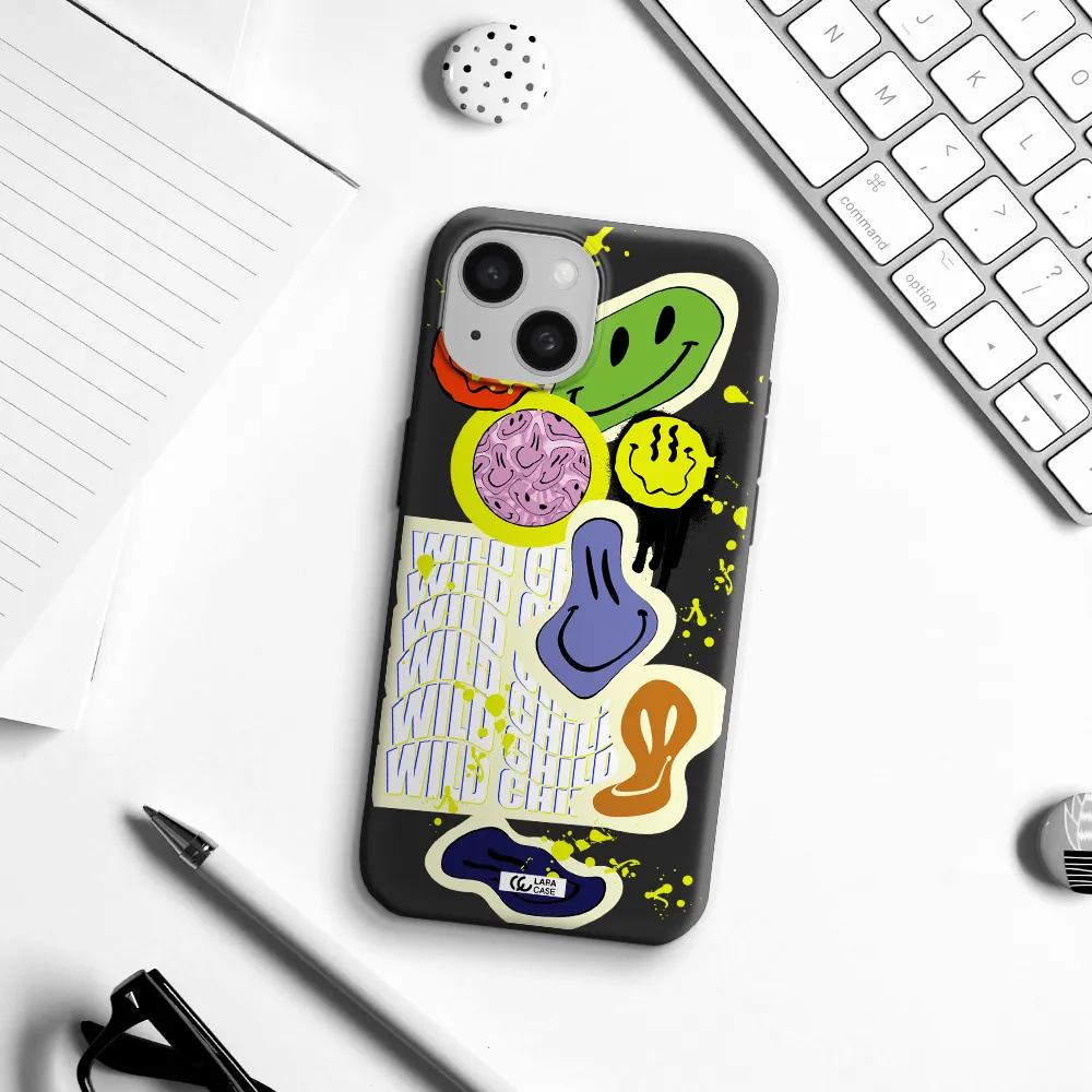 Colorful Emojis Apple iPhone 15 Silicone black Case