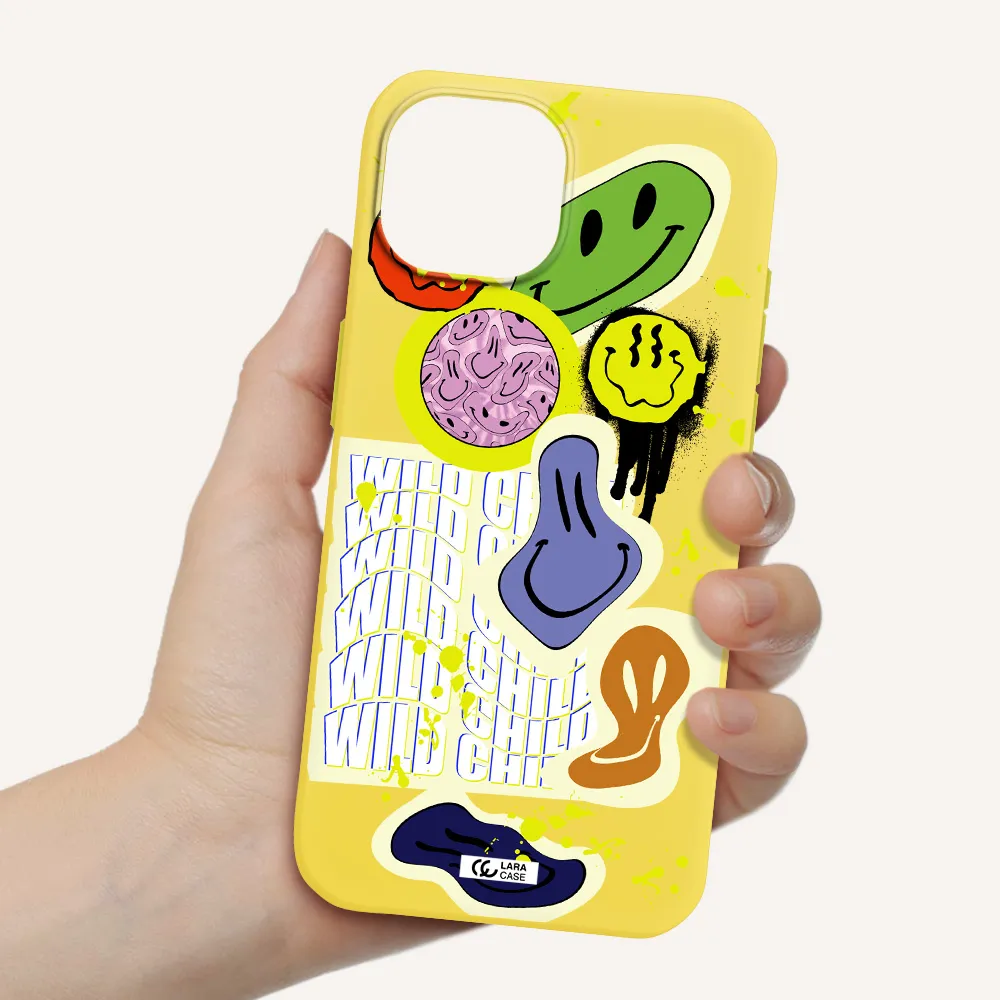 Colorful Emojis Apple iPhone 15 Silicone canary yellow Case
