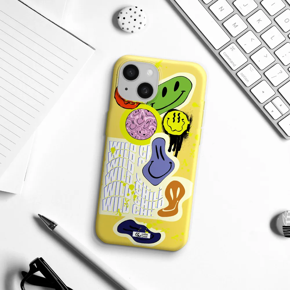 Colorful Emojis Apple iPhone 15 Silicone canary yellow Case