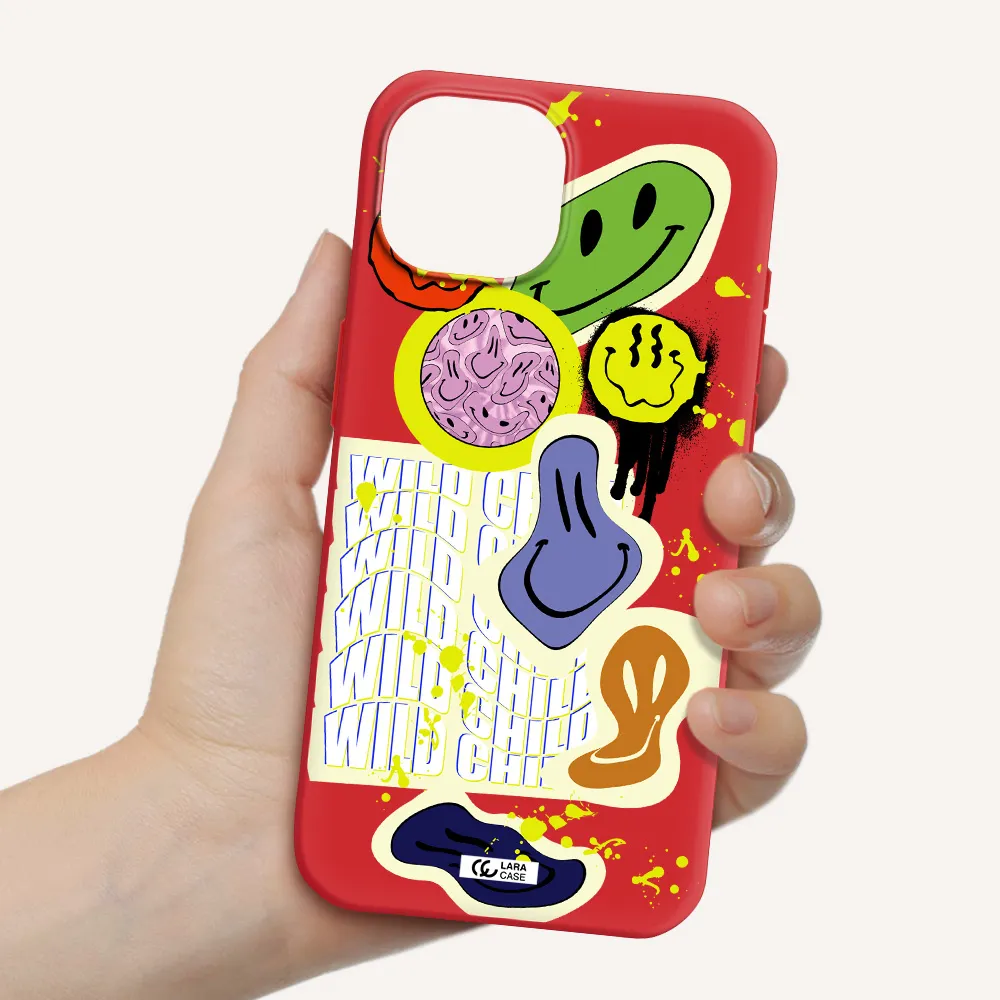 Colorful Emojis Apple Iphone 15 Silicone Imperial Red Case