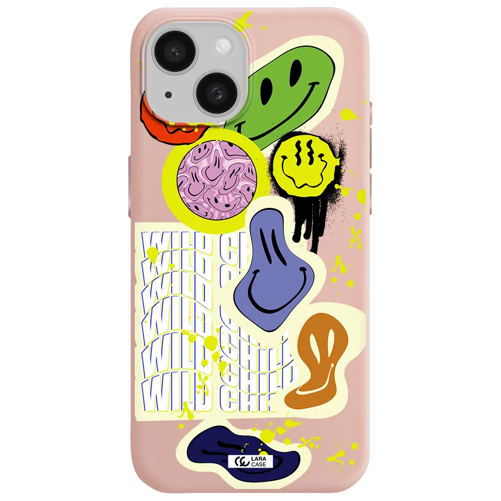 Colorful Emojis Apple Iphone 15 Silicone Pastel Pink Case