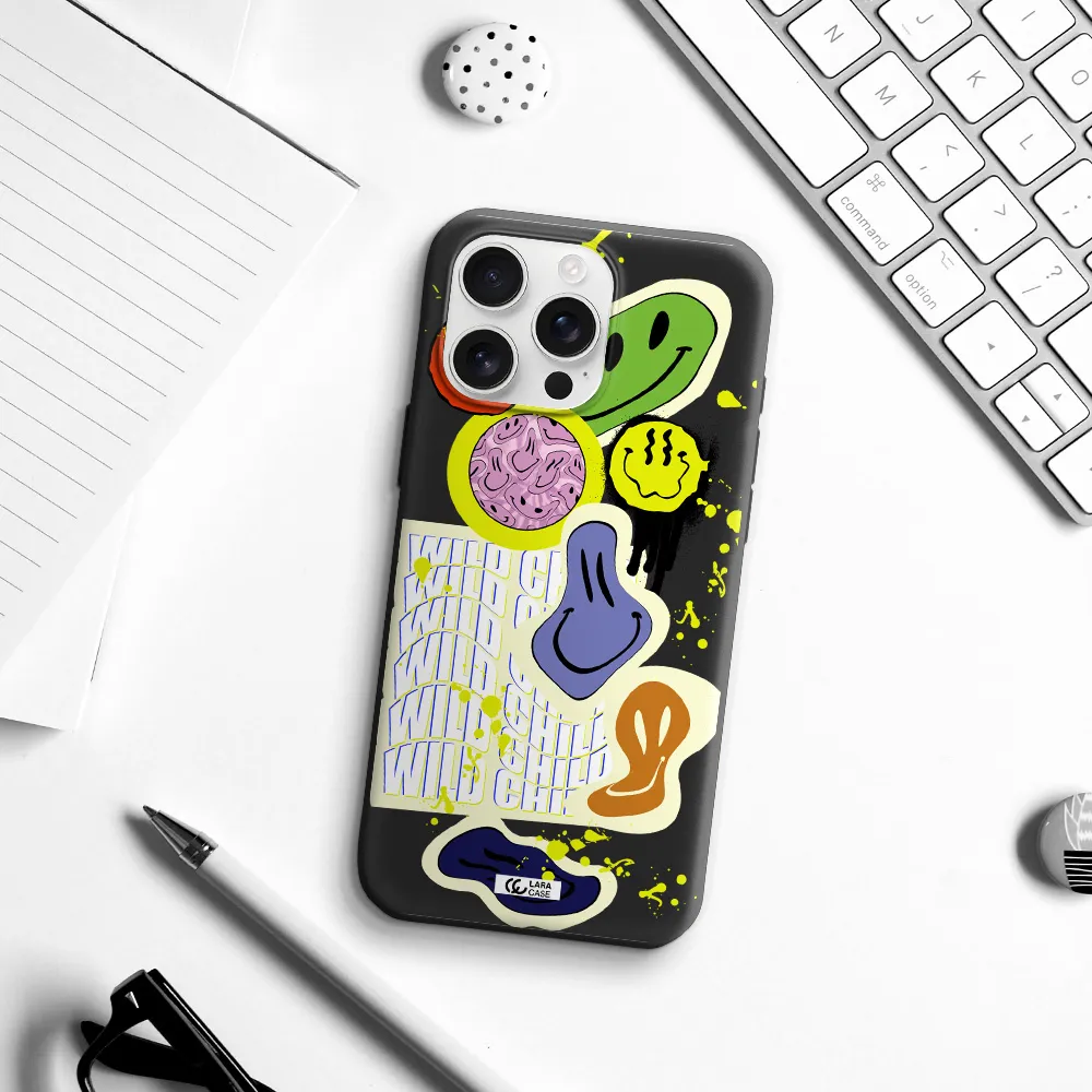 Colorful Emojis Apple Iphone 16 Pro Max Silicone Black Case
