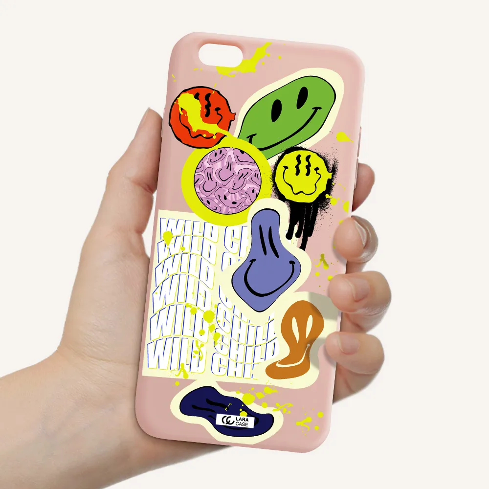 Colorful Emojis Apple iPhone 6 plus Silicone pastel pink Case