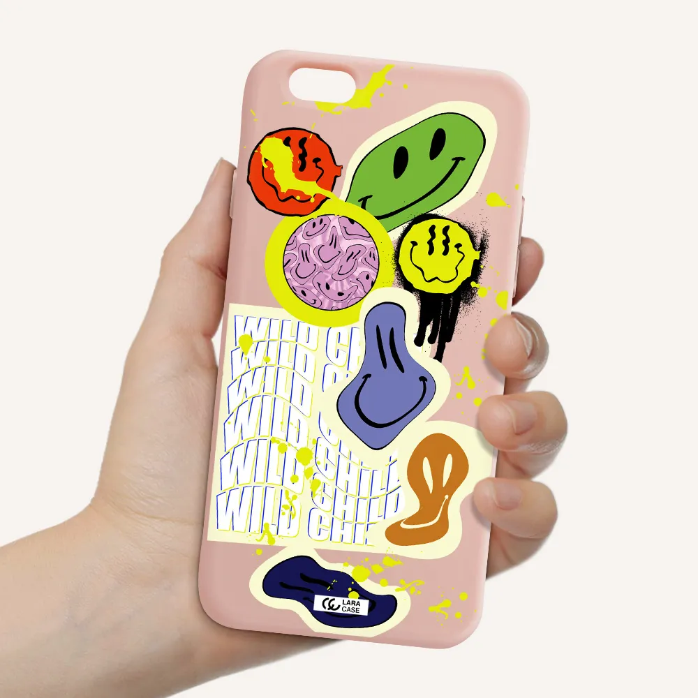 Colorful Emojis Apple iPhone 6 Silicone pastel pink Case