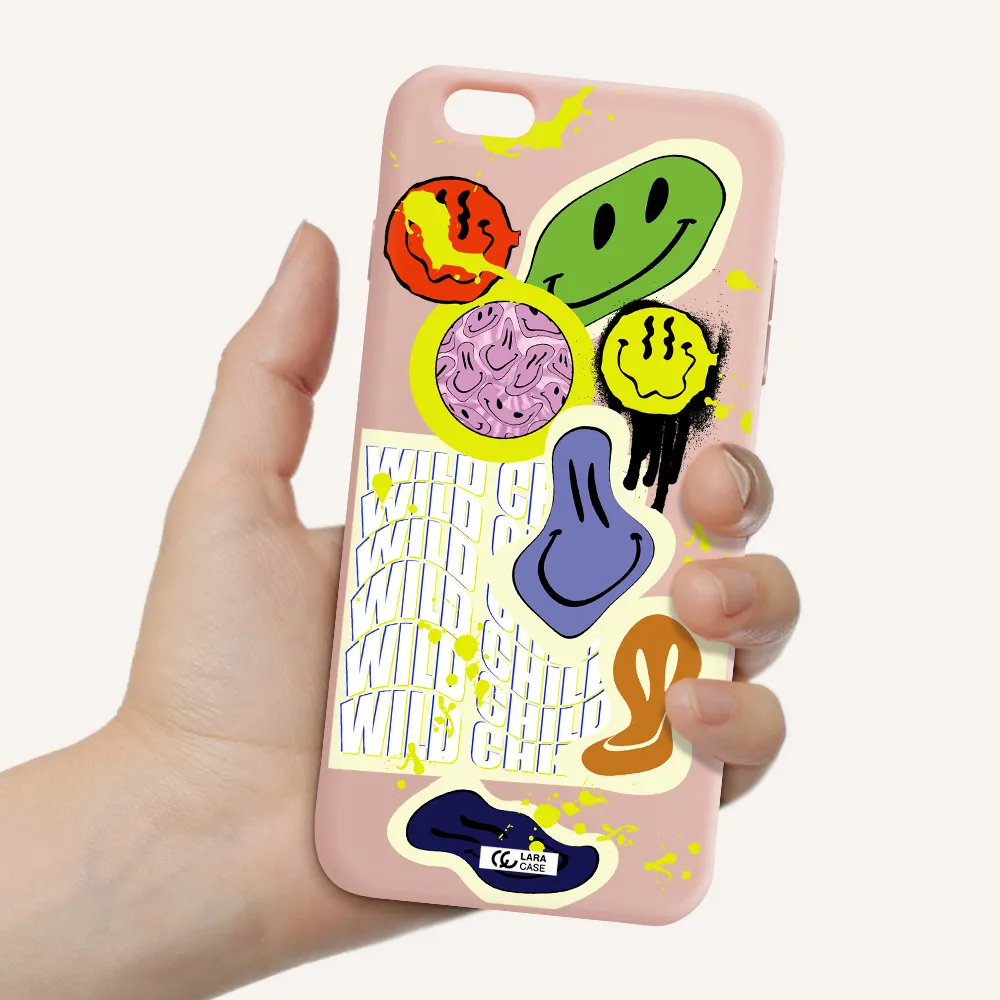 Colorful Emojis Apple iPhone 6S Silicone pastel pink Case