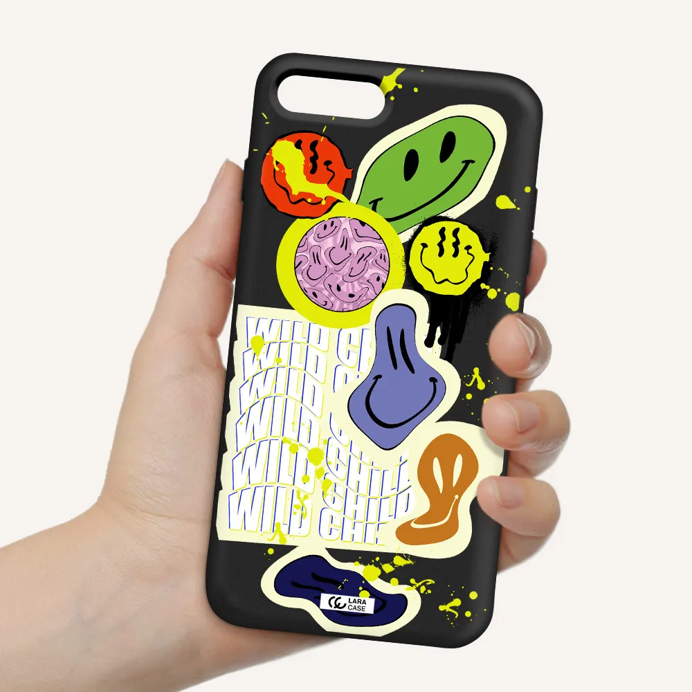 Colorful Emojis Apple iPhone 7 plus Silicone black Case