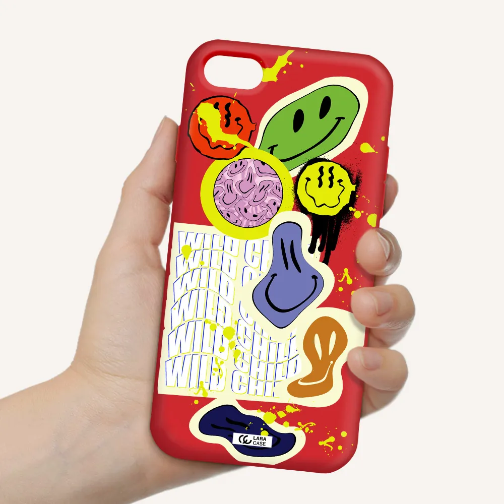 Colorful Emojis Apple iPhone 7 Silicone Imperial Red Case