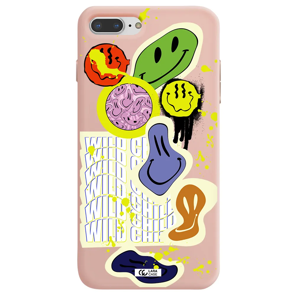 Colorful Emojis Apple iPhone 8 plus Silicone pastel pink Case