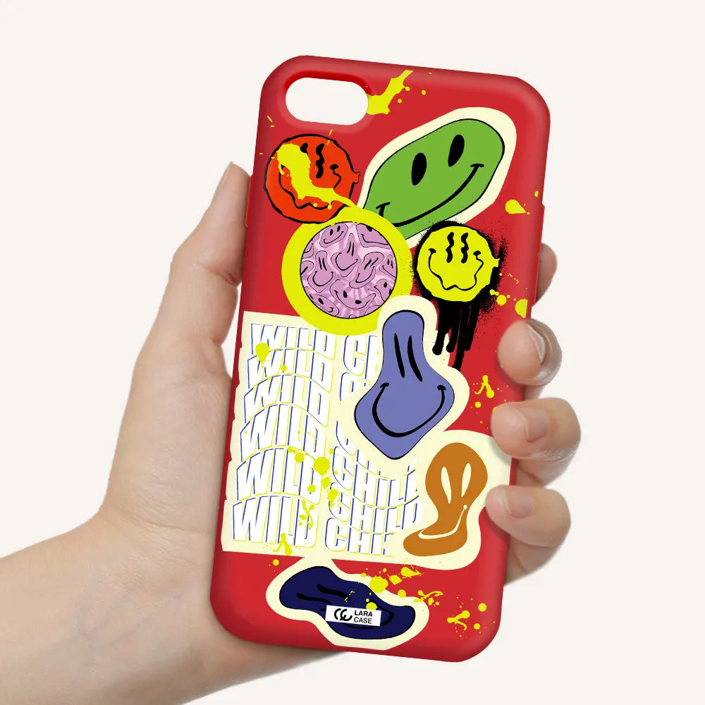 Colorful Emojis Apple iPhone 8 Silicone Imperial Red Case