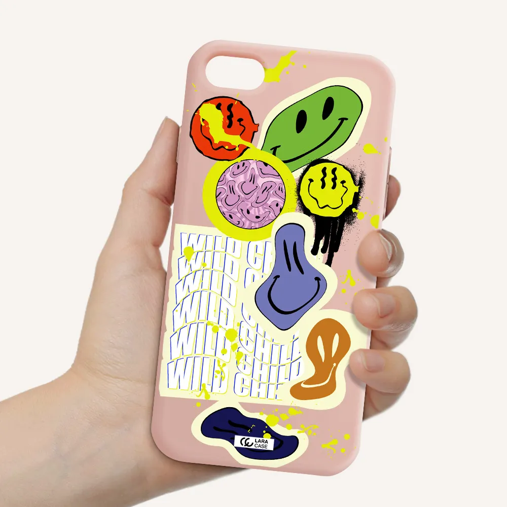 Colorful Emojis Apple iPhone 8 Silicone pastel pink Case