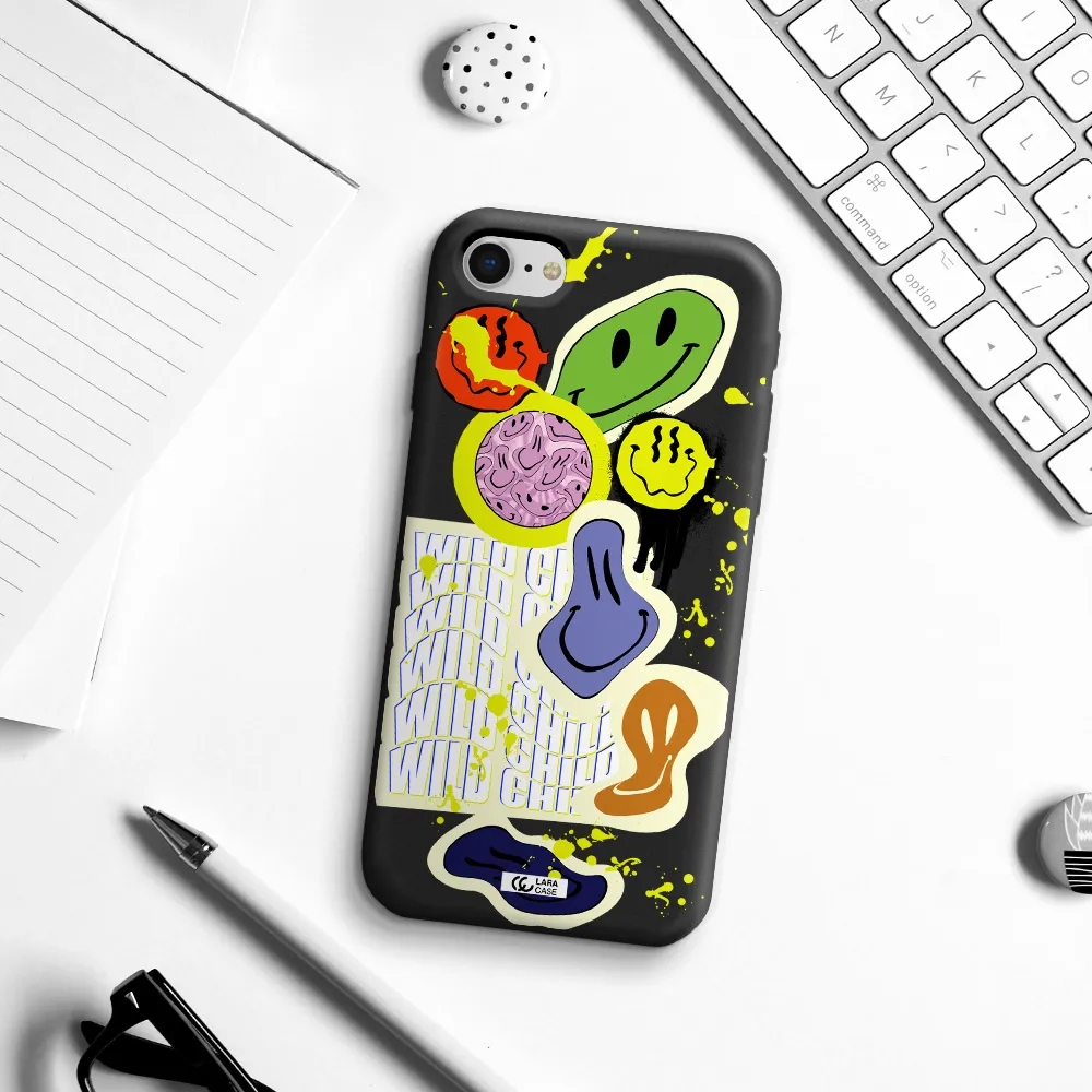 Colorful Emojis Apple iPhone se 2020 Silicone black Case