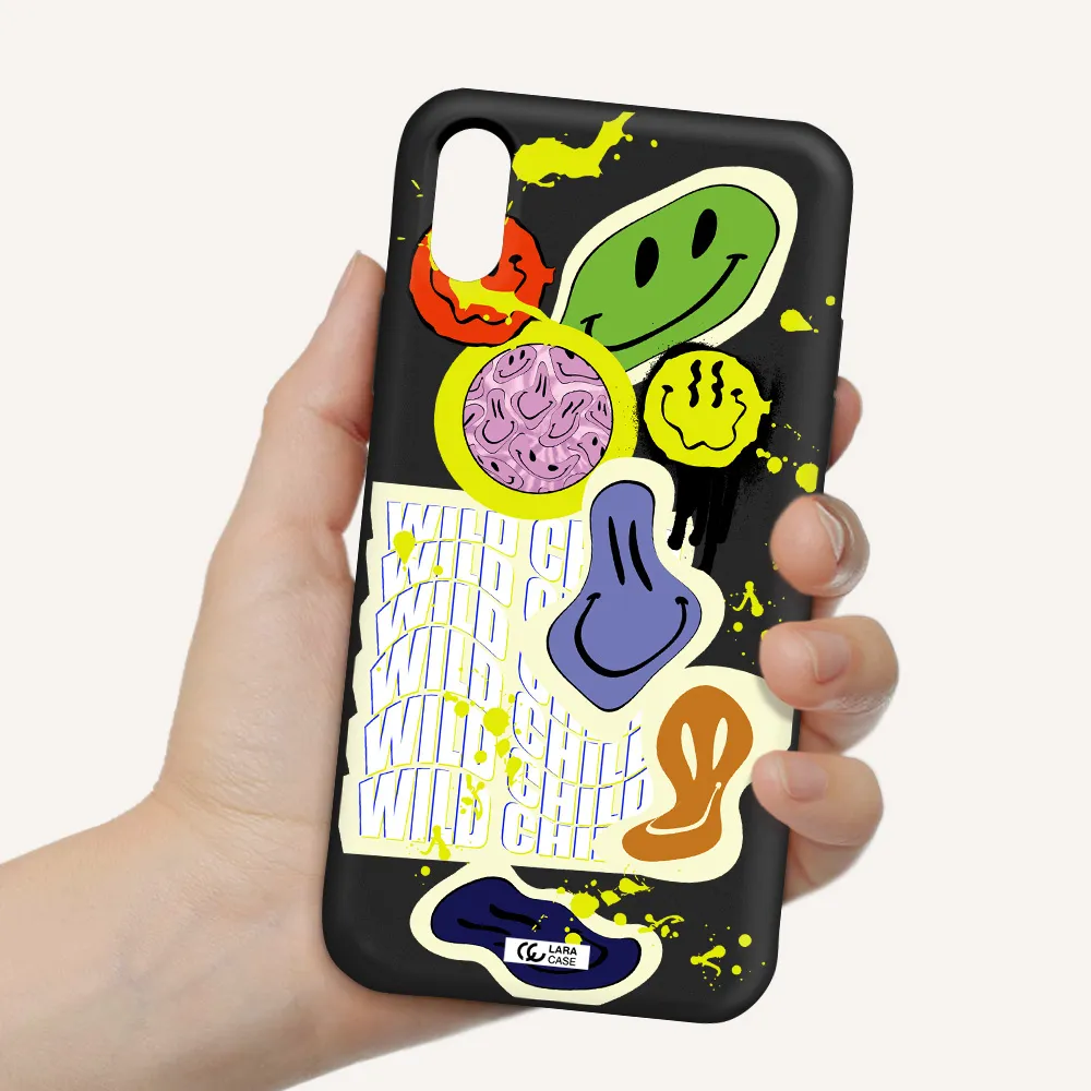 Colorful Emojis Apple iPhone X Silicone black Case