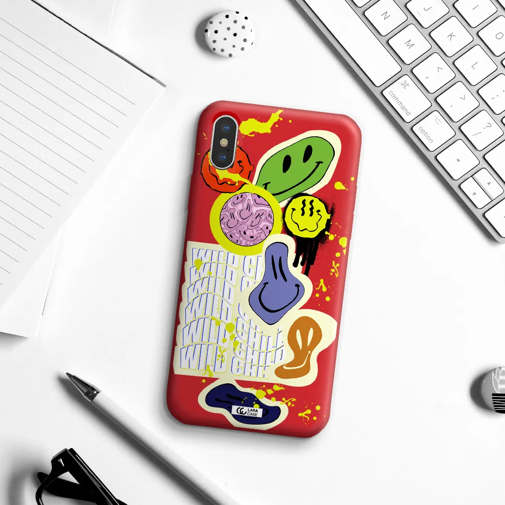 Colorful Emojis Apple iPhone X Silicone Imperial Red Case