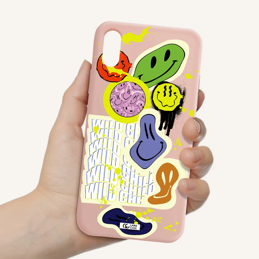 Colorful Emojis Apple iPhone X Silicone pastel pink Case