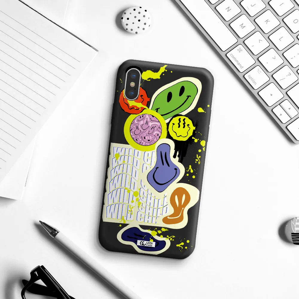 Colorful Emojis Apple iPhone XS Silicone black Case