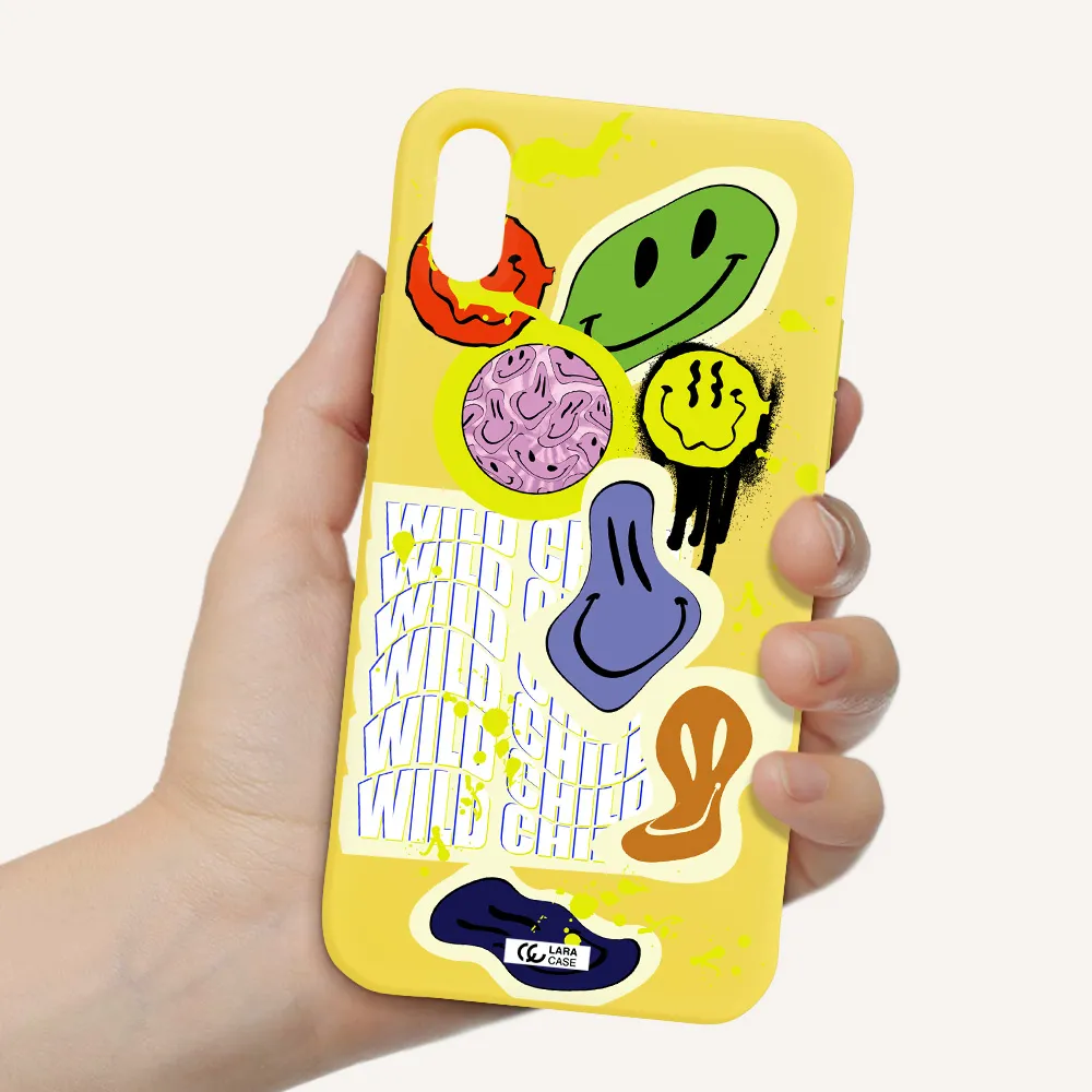 Colorful Emojis Apple iPhone XS Silicone canary yellow Case