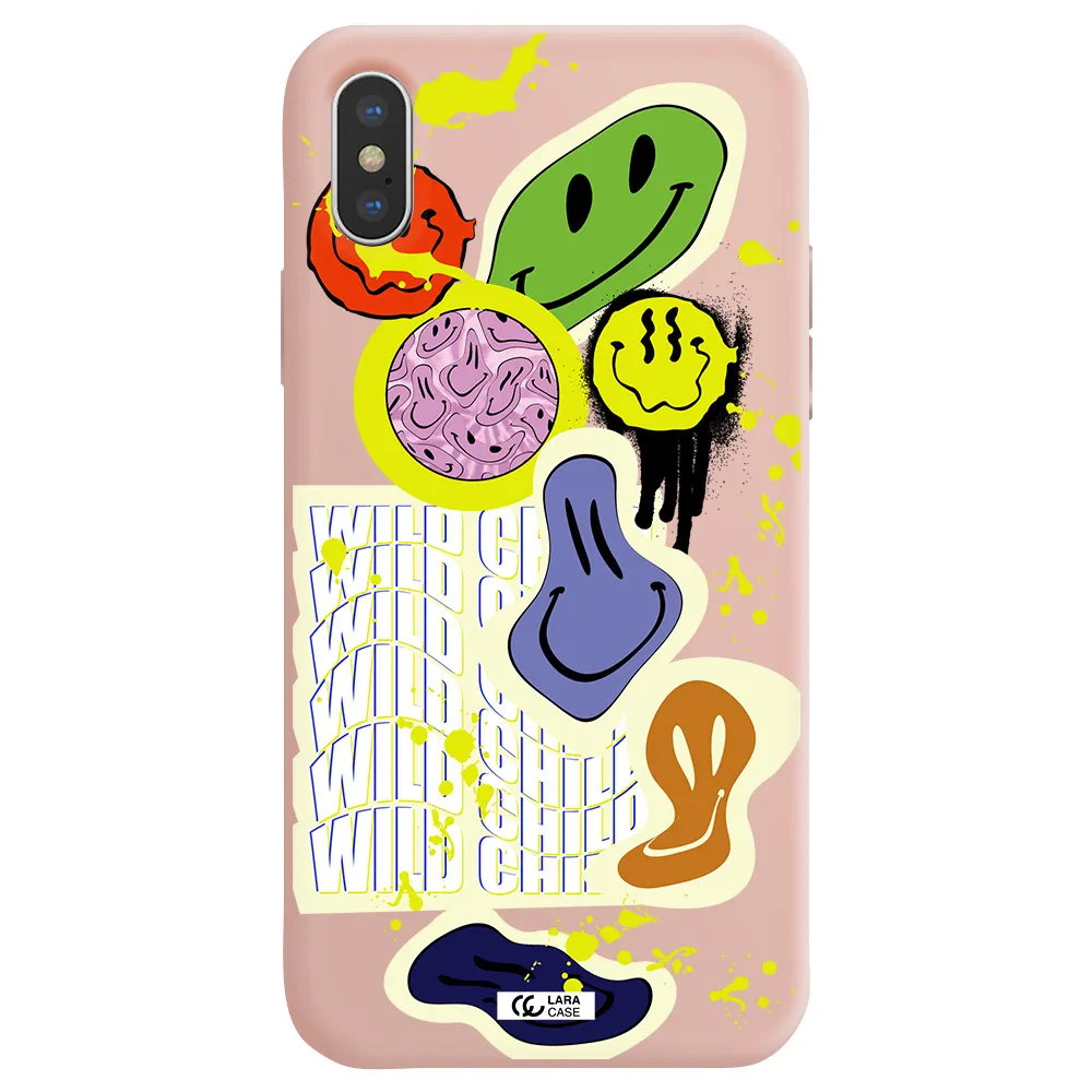 Colorful Emojis Apple iPhone XS Silicone pastel pink Case