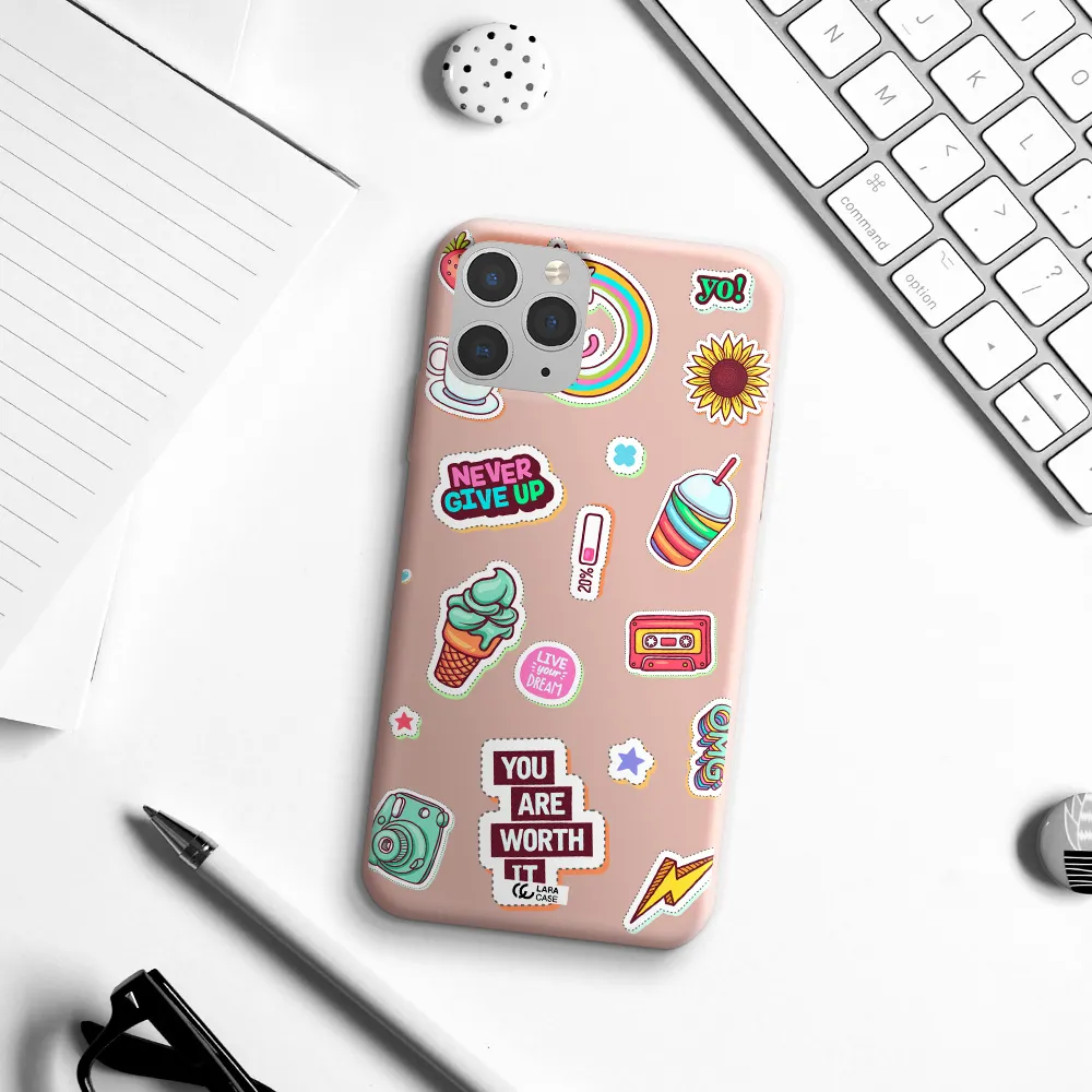 Summer Stickers Apple iPhone 11 pro Silicone pastel pink Case