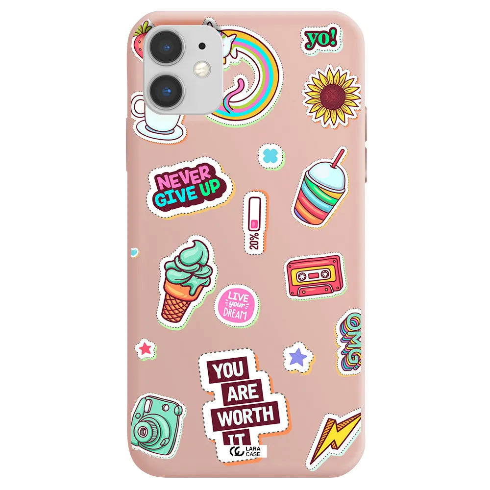 Summer Stickers Apple iPhone 11 Silicone pastel pink Case