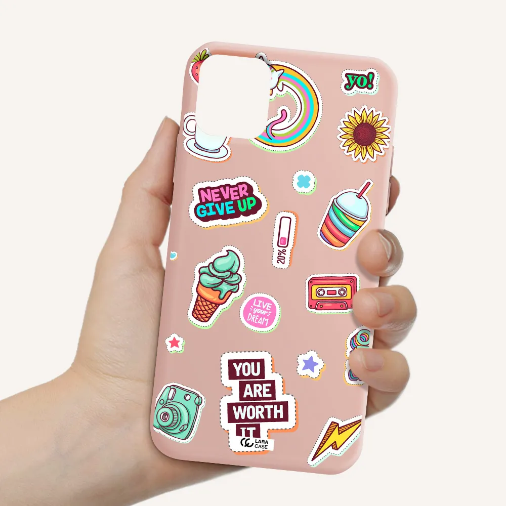Summer Stickers Apple iPhone 11 Silicone pastel pink Case
