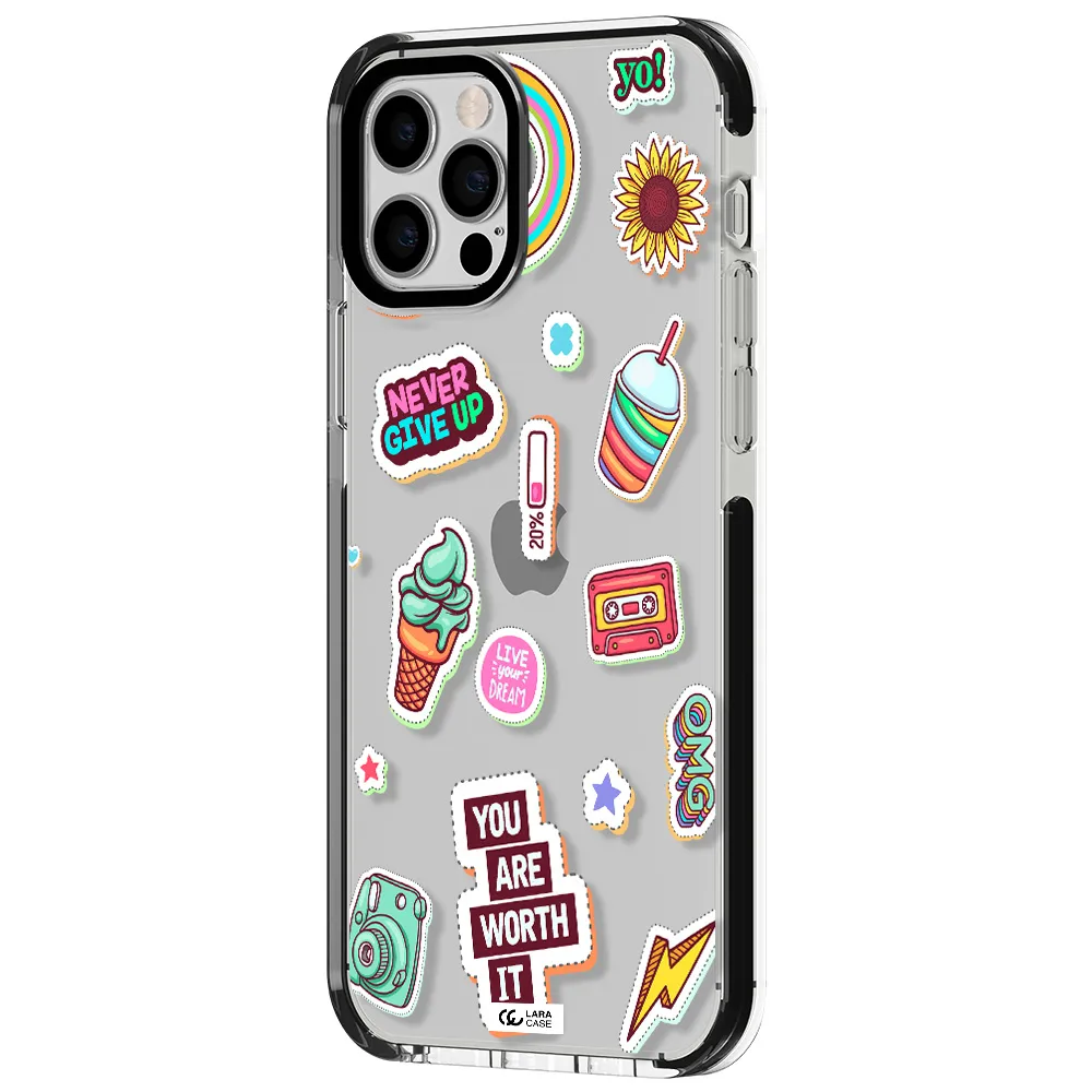 Summer Stickers Apple iPhone 12 pro impact black border Case