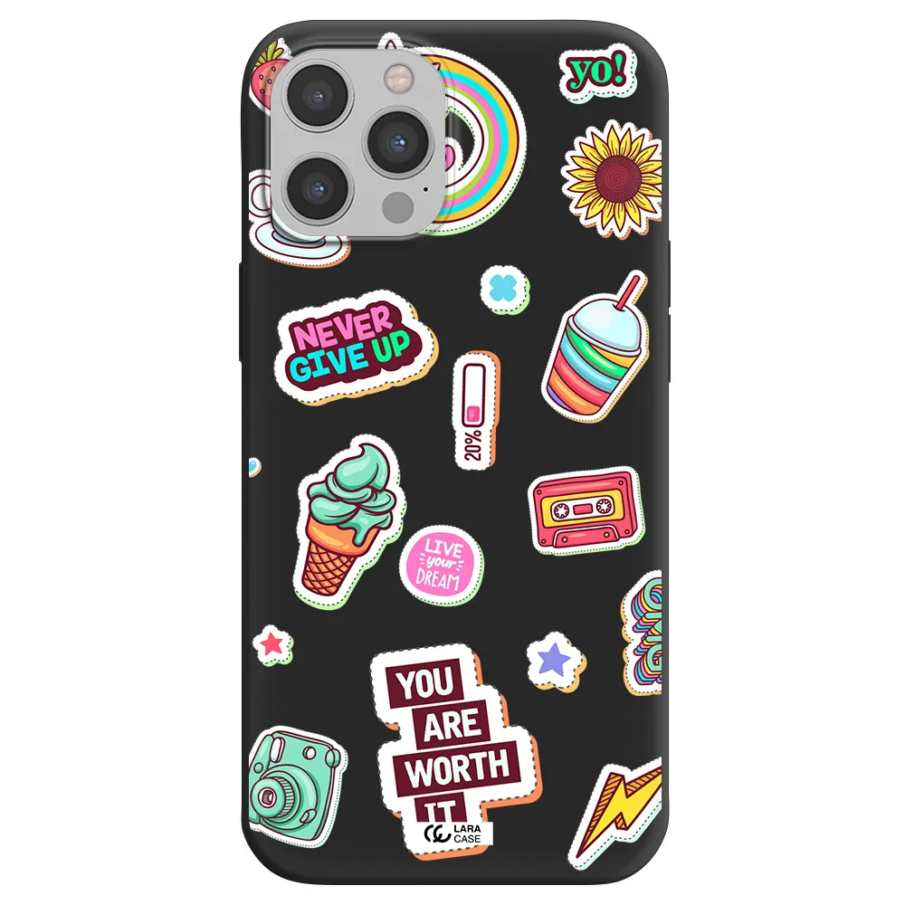 Summer Stickers Apple iPhone 12 pro max Silicone black Case