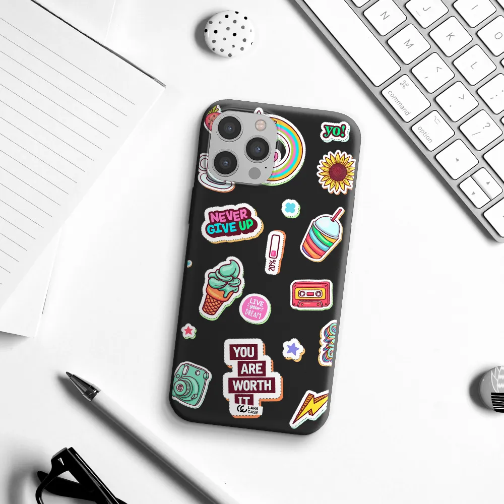 Summer Stickers Apple iPhone 12 pro max Silicone black Case